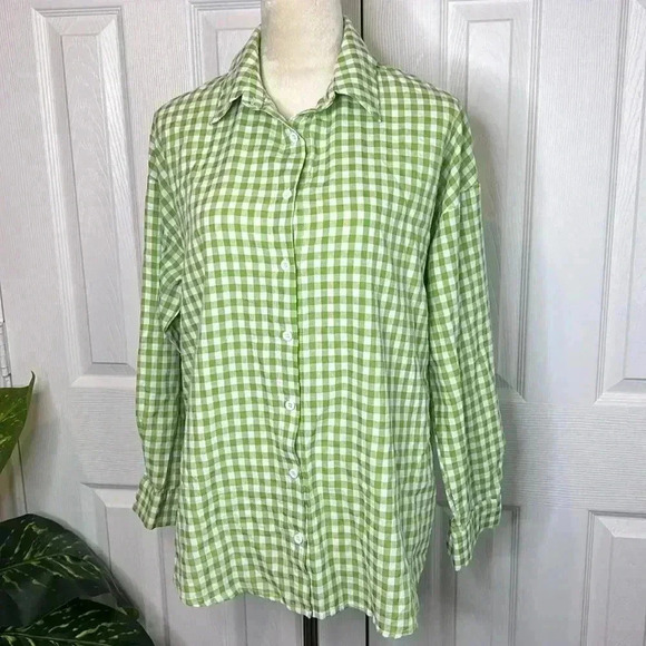 Commense Oversized Green Gingham Collared Shirt Size XS - Picture 2 of 11